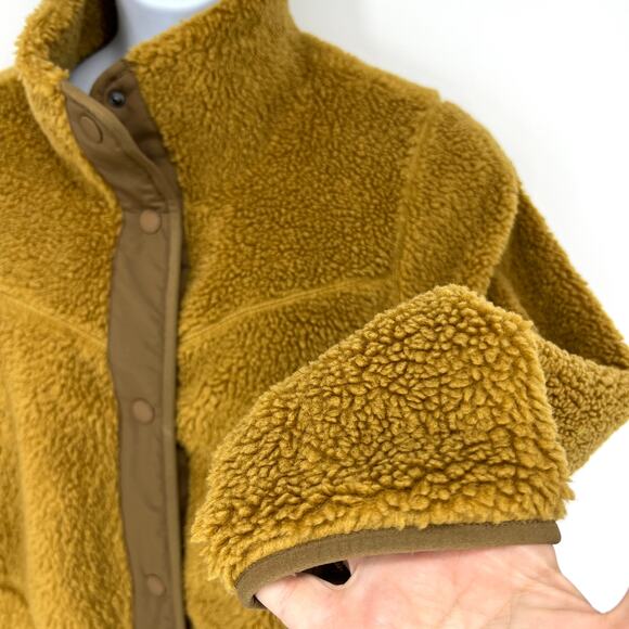 L.L. Bean Sherpa Fleece Stand Collar Antique Gold Snap Front Cozy Jacket Size 1X - Picture 3 of 13